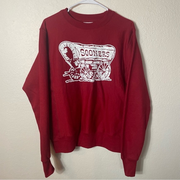 Champion Vintage Oklahoma Sooners Sweatshirt Reverse Weave Maroon OSU Wagon sz M - Picture 1 of 6